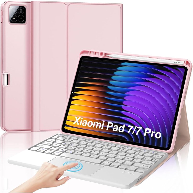 Clavier avec Trackpad pour Xiaomi Pad 7/7 Pro 11.2 Pouces 2025, AZERTY Français Clavier Bluetooth Magnétique Détachable avec Touchpad pour Tablette Xiaomi Pad 7/7 Pro 11.2"" 2025, Rose
