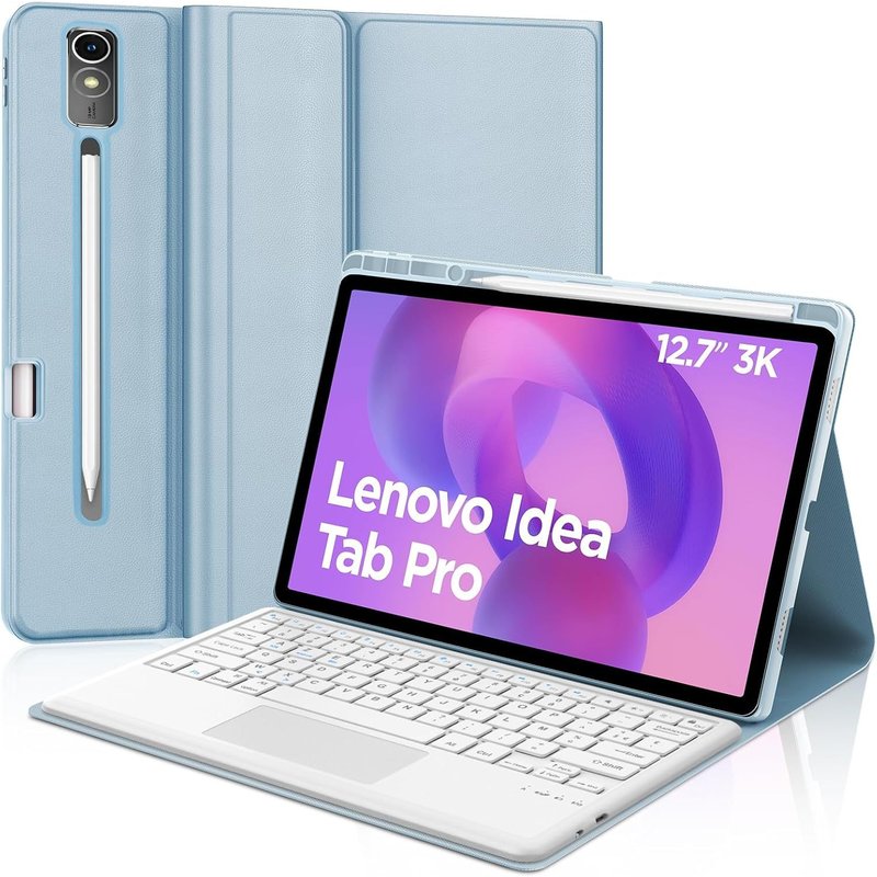 Clavier avec Trackpad pour Lenovo Idea Tab Pro 12.7"" 2025, AZERTY Français Clavier Détachable avec Pavé Tactile e Porte-Crayon pour Lenovo Idea Tab Pro 12.7"" 2025, Bleu Ciel
