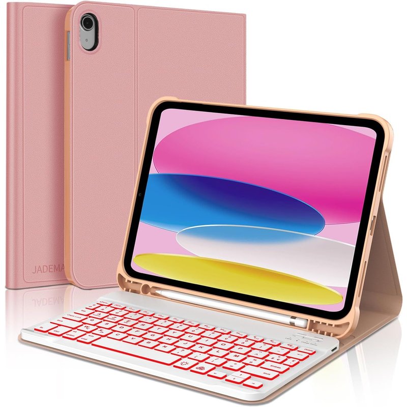 Clavier pour iPad 10 EME Generation 10.9"" 2022/11 EME Generation A16 2025 11"", AZERTY Clavier Rétro-éclairé Bluetooth Détachable Magnétique pour iPad 11/10eme Generation 11""/10.9"", Rose