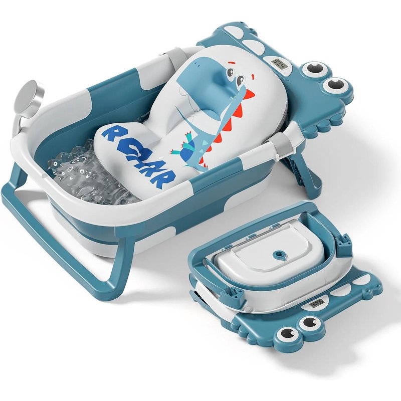 Baignoire Bébé Pliable - Thermomètre Et Coussin Inclus - Dino - Duck Blue Superbe Bebe