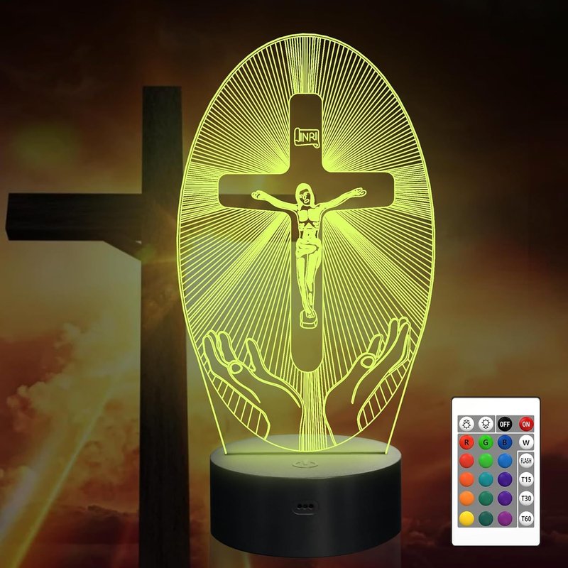Croix 3d Veilleuse, Church Illusion Hologram Lampe 16 Changement De Couleur Avec Télécommande + Minuterie, Led Nouveauté Cadeau D'anniversaire Pour Femme Homme Enfant Commémorer Le Présent
