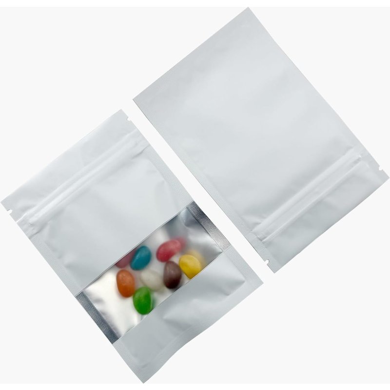 100 Pièce Sacs Refermables en Aluminium Mat avec Fenêtre Transparente Sacs Refermables à Chaud en Mylar avec Fermeture à Glissière pour le Stockage (Blanc Mat,8x12cm (3.1x4.7 inch))