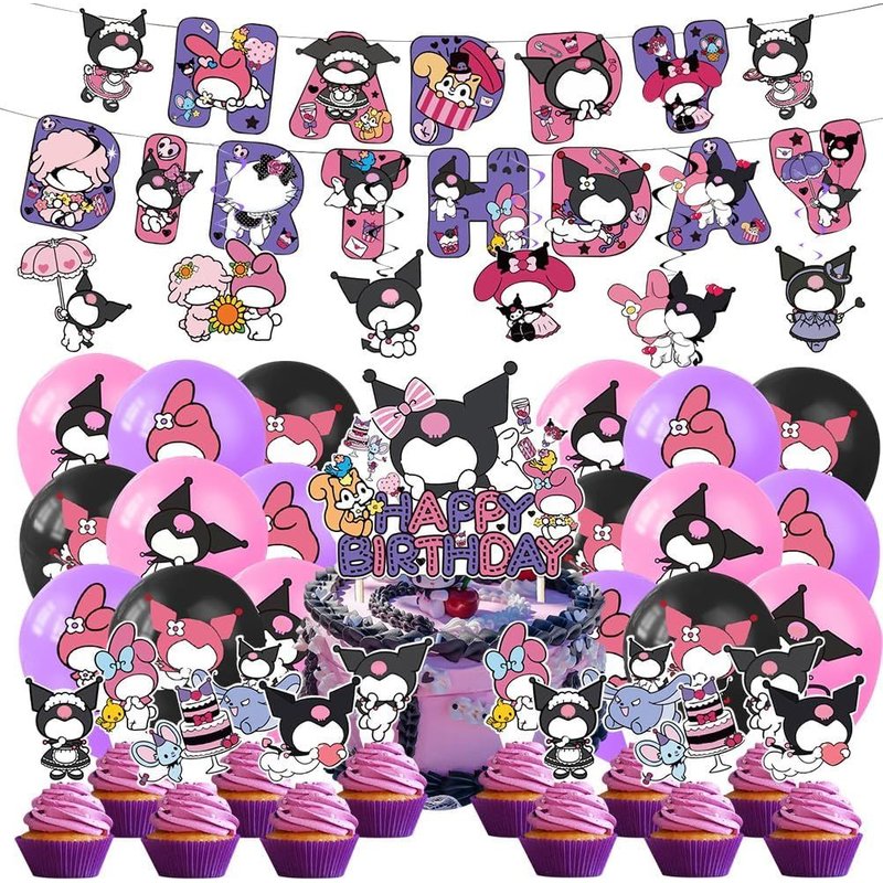 Letnerny-Cartoon Fête D'anniversaire Décoration, 45 Pièces Kits De Fêtes D'anniversaire À Thème, Décoration De Fête D'anniversaire Pour Enfants, Bannière De Joyeux Anniversaire, Violet