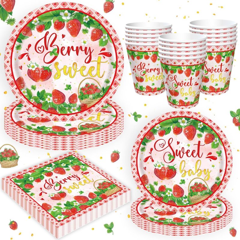 Letnerny-Lot De 80 DĂ©corations De FĂȘte D'anniversaire Sur Le ThĂšme Des Fra S Pour Premier Anniversaire - Assiettes Sur Le ThĂšme Des Fruits, Serviettes SucrĂ©es, Tasses Pour 20 Personnes