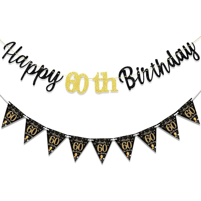 Letnerny-Decoration Anniversaire 60 Ans Noir Or Deco Anniversaire Pour Garçons Filles 60 Ans Anniversaire Fournitures De DĂ©corations De FĂȘte D'anniversaire (60 Ans)