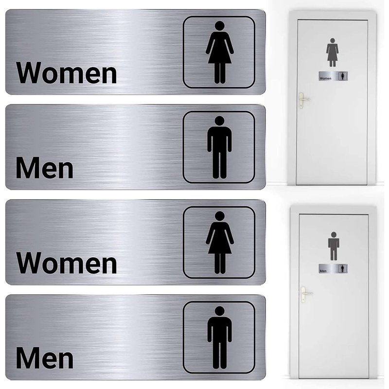 LETNERNY-Lot De 4 Plaques De Toilette, Pour Homme Et Femme, Autoadhésives, En Aluminium, Simple, Symbole De Toilette, Pour Hommes Et Femmes, Hôtel