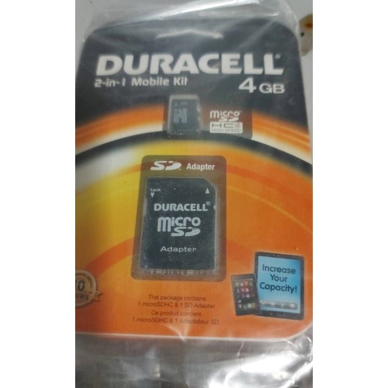 Duracell - Carte mémoire flash (adaptateur microSDHC - SD inclus(e)) - 4 Go - micro SDHC