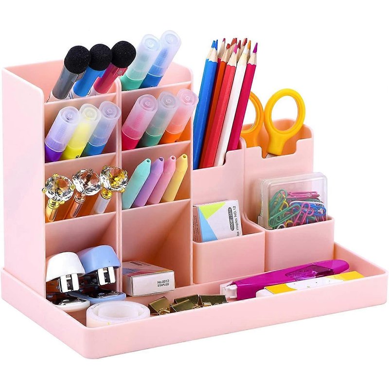 Porte-Stylo Multifonctionnel,Organisateur De Bureau,Porte-Stylo Pour Enfants,Bureau Et Maison En Plastique Rose