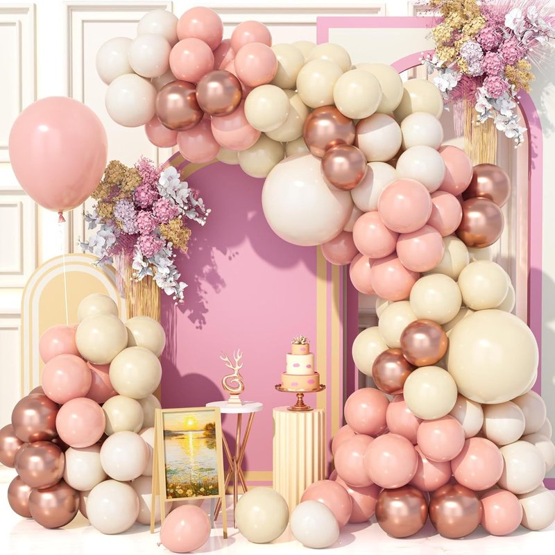Nude Beige Balloon Bow Kit, 143 Pieces Garland Balloons Party Apricot Cream Rose Gold For Birthday Baby Shower Birthday Wedding Carnival Supplies Party Decoration