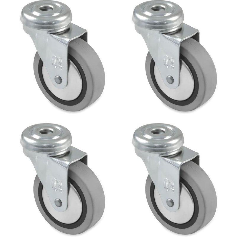 Lot de 4 roues pour meubles mod. 2504, avec trou et roulements, dimensions : 60 mm, charge maximale par roue : 25 kg, en caoutchouc, couleur gris, sans frein