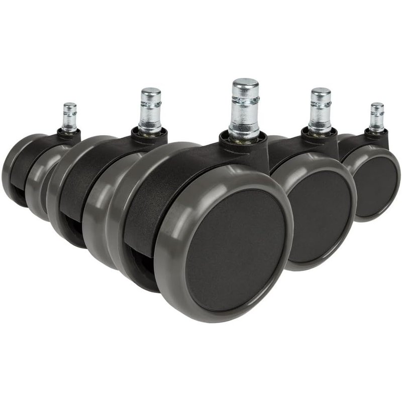 Self-locking Castors for Hard Floors, Office Chair Wheels, 5X ROLO 11 mm/65 mm, Black, for Parquet, Laminate, Tiles and Stone Floors, Quiet and Easy to Assemble