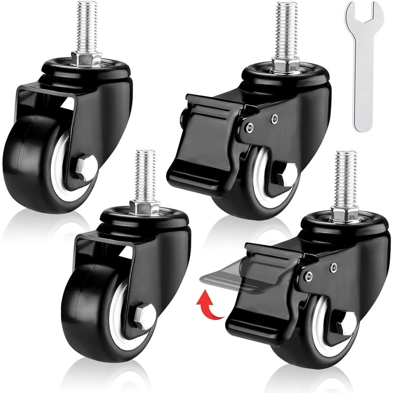 4 X 40 Mm Swivel Castors For Furniture Including 2 With Brake, Trace Free Floor Wheel For Heavy Loads Up To 30 Kg For Tables, Trolleys, Cabinets, Shelves