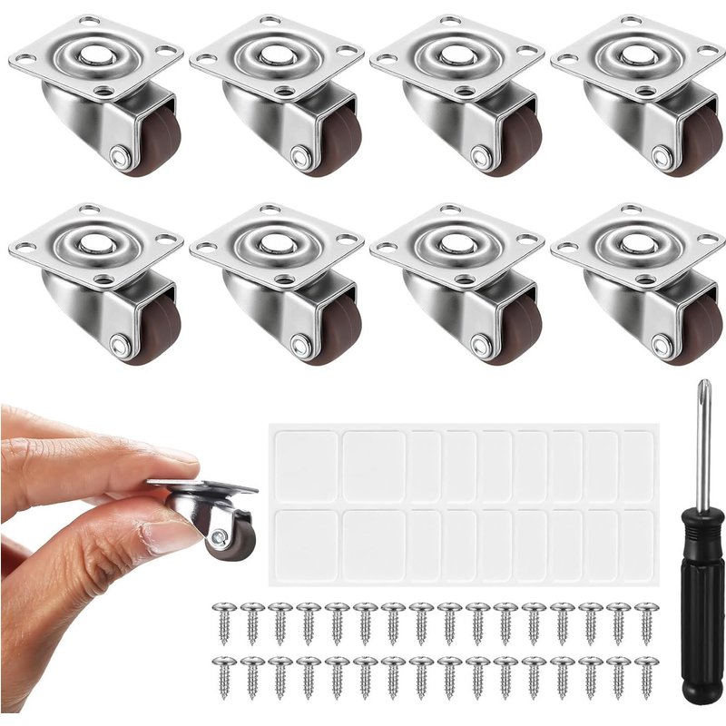 8 Pcs Swivel Casters For Furniture, 25 Mm Small Casters For Furniture Swivel, Swivel Wheel With Rubber Base, Small Caster For Trolley Tables Moving Heavy Objects