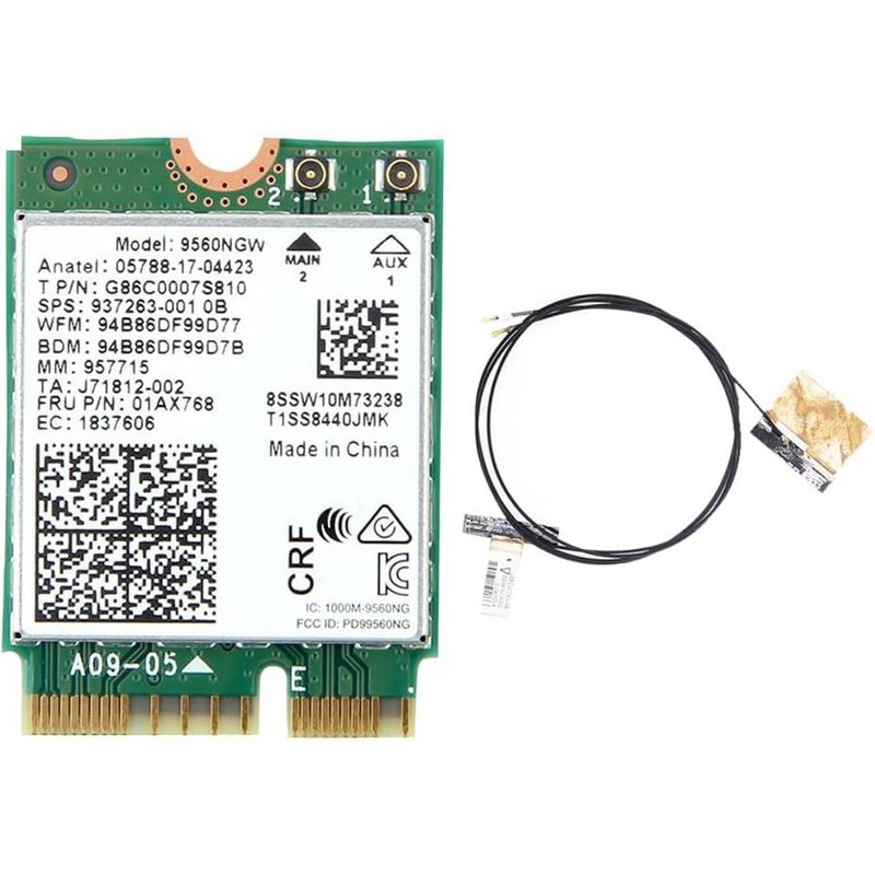 9560NGW Carte WiFi+Antenne 1730Mbps sans AC 9560 Double Bande 2.4G+5G BT 5.0 802.11Ac M.2 CNVI 9560NGW Adaptateur sans