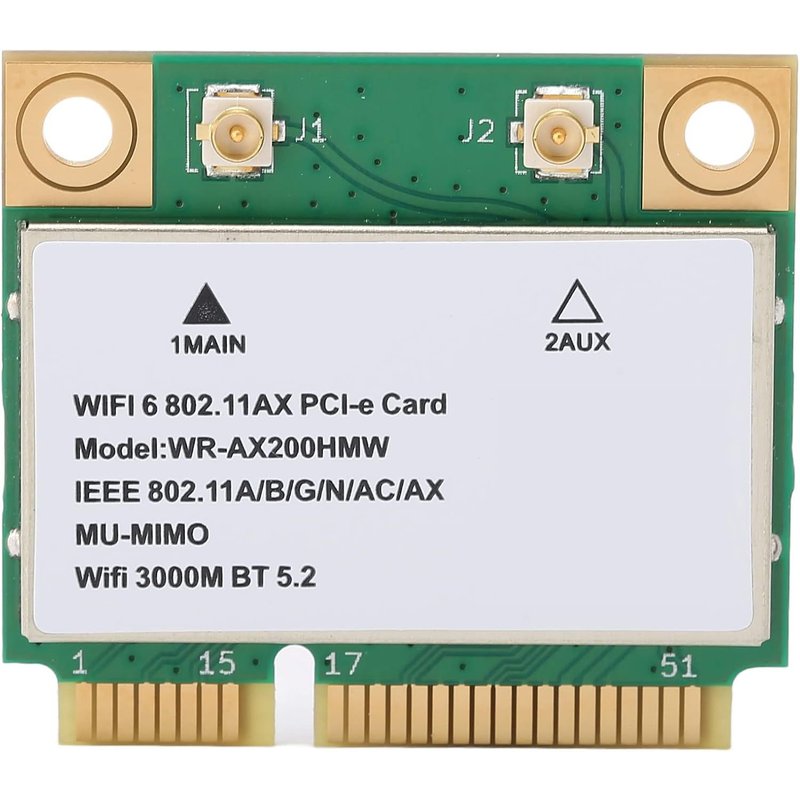 Carte WiFi sans Fil, Carte Réseau sans Fil Double Bande AX200HMW 2.4G/5G, 2974M WiFi6 Bluetooth 5.2 Mini Carte sans Fil PCI-E, 802.11 A/B/G/N/AC/AX pour Ordinateur Portable