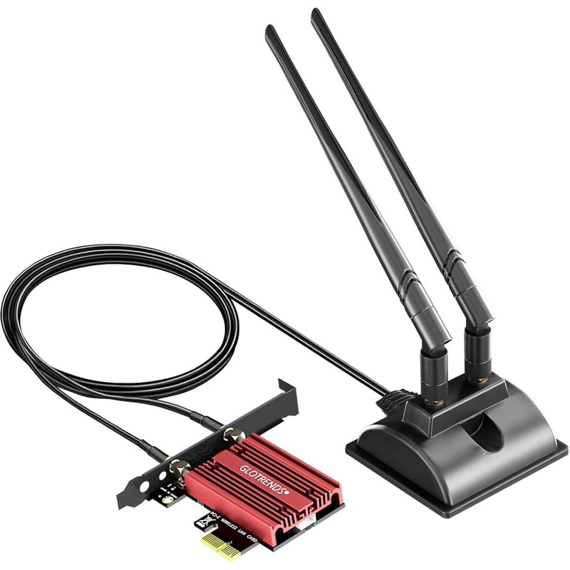 Carte PCIe WiFi 6E avec antenne d'extension de 2 mètres pour PC de bureau, puce Intel AX210, 802.11ax, BT 5.3, compatible avec Windows 11/10/Linux, compatible avec les cartes mères Intel/AMD