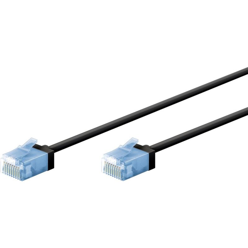 Câble patch slim/ultra flexible RJ45 CAT 6A U/UTP CU/Câble Ethernet fin avec connecteurs courts / 10 Gbit/s LSZH - Protection anti-torsion - Noir - 0,5 m 74232