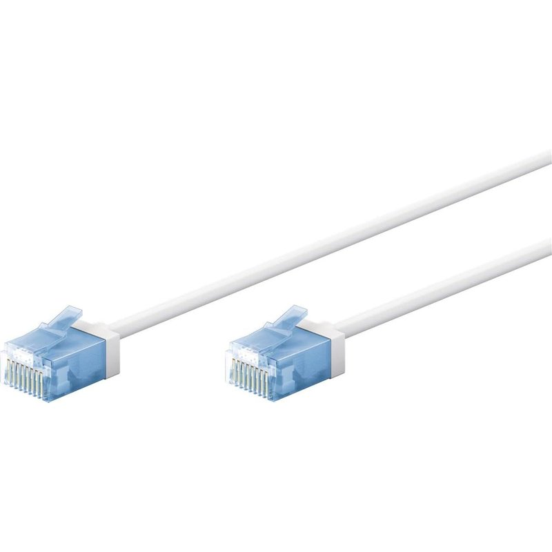 Câble patch slim/ultra flexible RJ45 CAT 6A U/UTP CU/Câble Ethernet fin avec connecteurs courts / 10 Gbit/s LSZH - Protection anti-torsion - Blanc - 7,5 m 74300