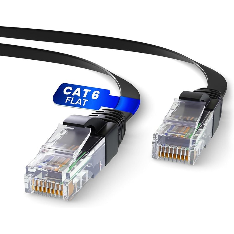 Plat Câble Ethernet 15m, Reseau LAN Cat 6 Haut Debit Pour une Connexion Internet Rapide & Fiable Câble Ethernet Plat AWG24, Cat6 RJ45 UTP CCA 1 Gbps (15 Mètres, Noir)