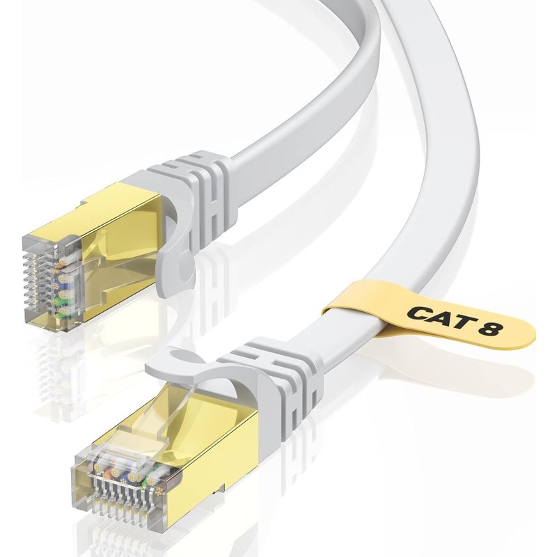 CAT8 Câble Ethernet 1Mètre, 40Gbps/2000Mhz Haut Débit Gigabit RJ45 LAN Câble Réseau Internet, Cat-8 Plat Câble PatchBlindé Robuste pour Ordinateur pour Modem pour PS4/5 PC TV (Blanc)
