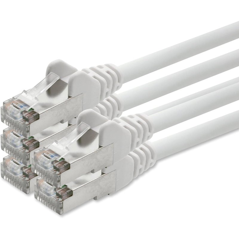CAT5 SFTP câble réseau blindé avec feuille et tresse avec 2x jeu de connecteurs RJ45 (5 pièces) 5m blanc