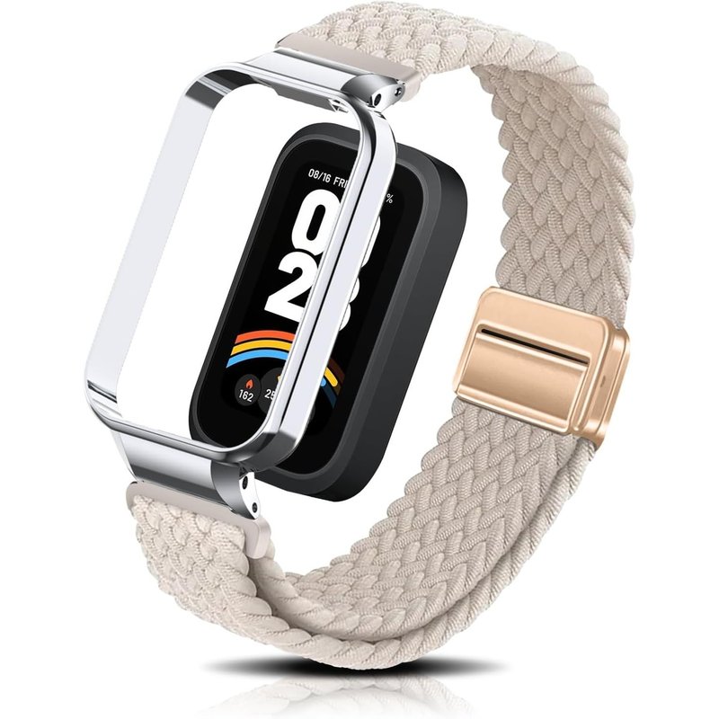 Letnerny-Nylon Bracelet Pour Xiaomi Smart Band 9 Active(Xiaomi Mi Band 9 Active), Hommes Femmes Nylon Tressé Magnétique Sport Bracelets De Remplacement Pour Xiaomi Smart Band 3 - Starlight