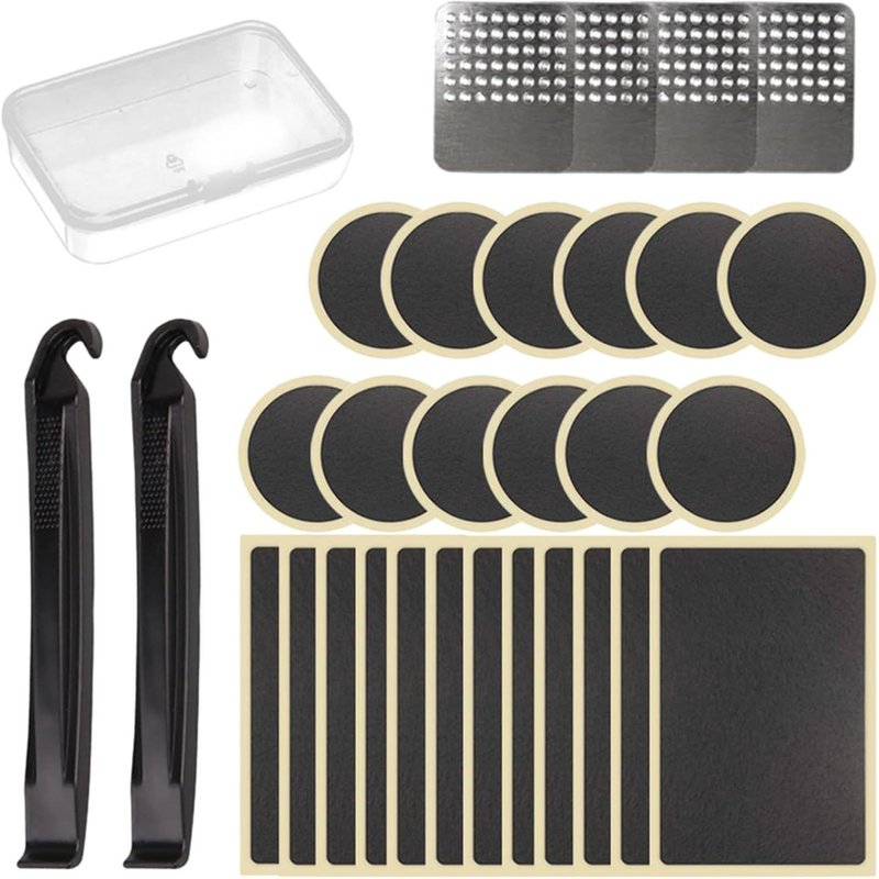 LETNERNY-Kit D'Outils De Réparation De Pneus De Vélo 30 Pièces Comprenant Des Rustines Autocollantes, Des Limes Métalliques, Une Boîte De Rangement, Etc. Convient Pour Les Propriétaires De Vélo Et Le