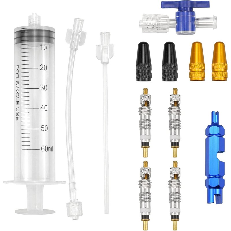 LETNERNY-Kit De Seringue De Vélo De 60 Ml - Outil D'Extraction De Valve Presta - Extracteur De Noyau De Valve Sans Chambre À Air - Injecteur De Joint De Pneu Avec Outil De Retrait De Valve De Vélo Po