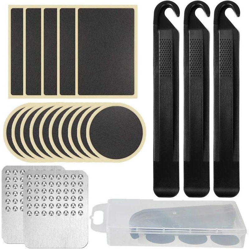 LETNERNY-18 Pack Vélo Pneu Colle Sans Colle De Réparation Patches Kit Auto-Adhésif¿Vélo Pneu Patch Leviers Râpe Outil Pour Pneumatique Chambres À Air Intérieur