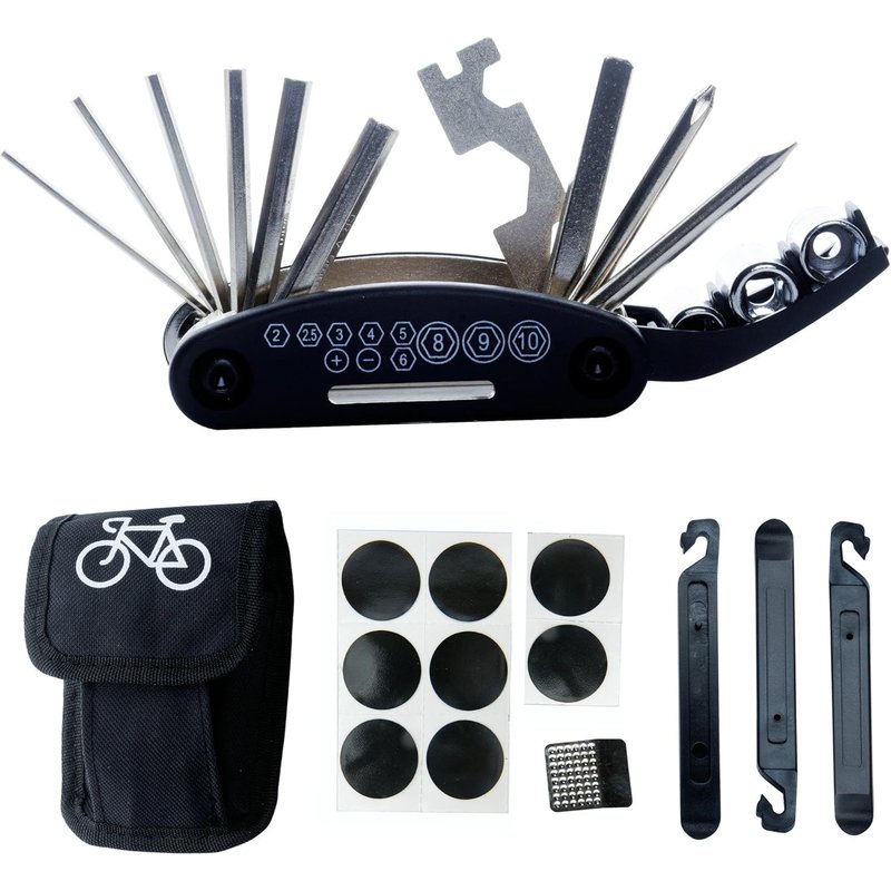 LETNERNY-Kit D'Outils De Réparation De Vélo - B32 Ensemble D'Outils Multifonctions Pour Mécanicien De Vélo, Outil Multifonction 16 En 1, Leviers De Pneu, Patch Auto-Adhésif Pour Tube De Pneu Inclus