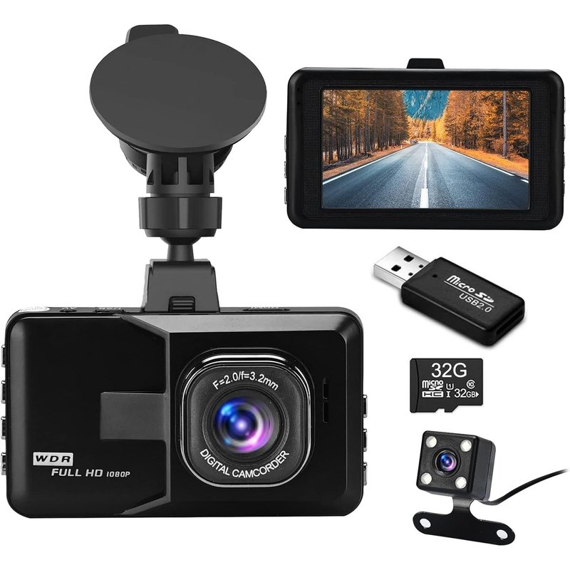 Dash Cam with 3.0 Inch IPS Screen and 32GB Card Included - 170° Super Wide Angle Lens, Superior Night Vision, G-Sensor, Loop Recording