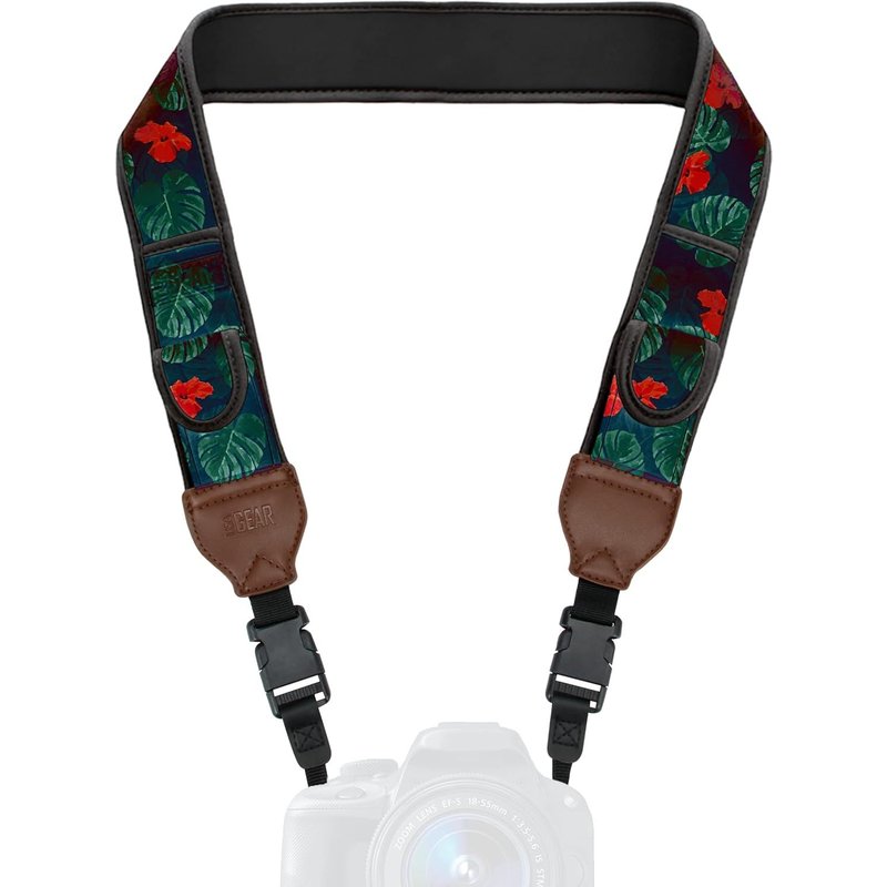 Digital Camera Strap DSLR/SLR Camera Strap with Padded Storage Pockets Compatible with Canon EOS, Nikon, Pentax and More - Tropical