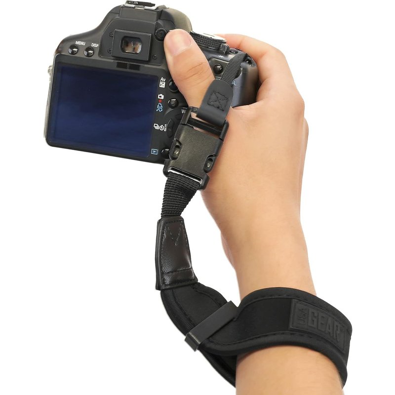 Wrist Strap for Camera, Neoprene Camera Strap with Comfortable Stand and Quick Release Buckles Compatible with Canon, Nikon, Sony and Others (Black)