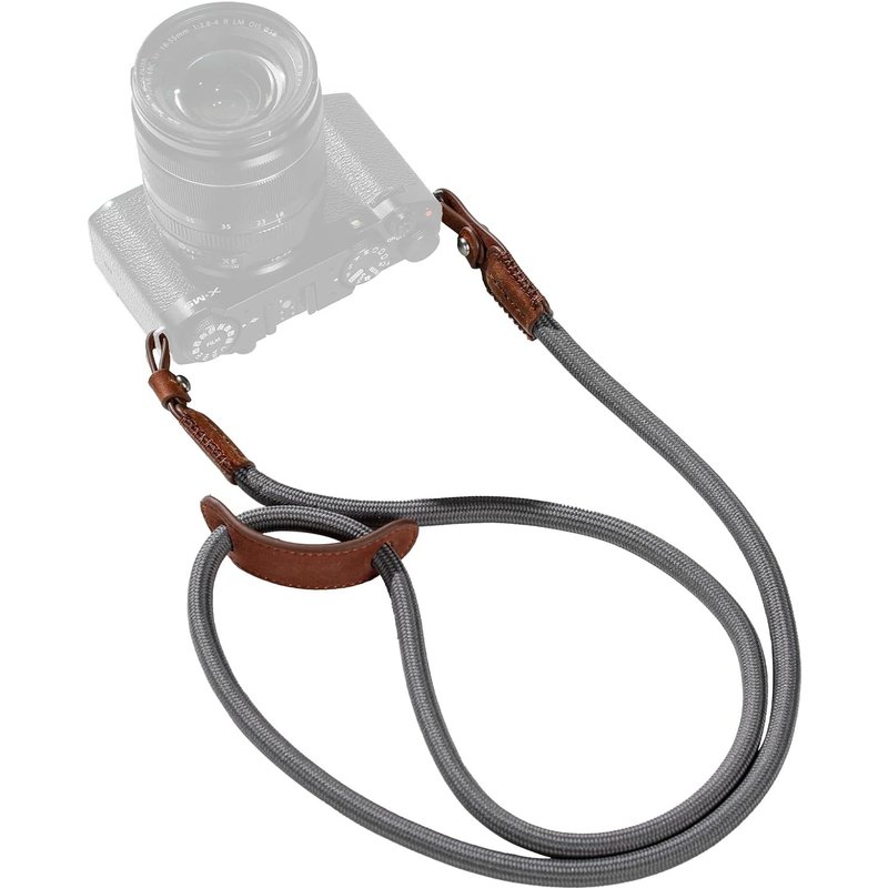 Camera Shoulder Strap, Adjustable Braided Shoulder Strap with O-Ring and Leather Pad for DSLR or Mirrorless Camera, Grey - 5057