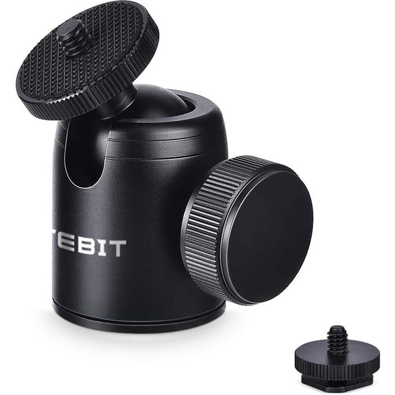 Mini Ball Joint for Tripod 24 mm, 360° Rotation, 1/4 Inch Screw, 3/8 Inch Female Thread, Shoe Adapter with 1/4 Inch Screw Max Load 5 kg for Camera, Tripod, Flash