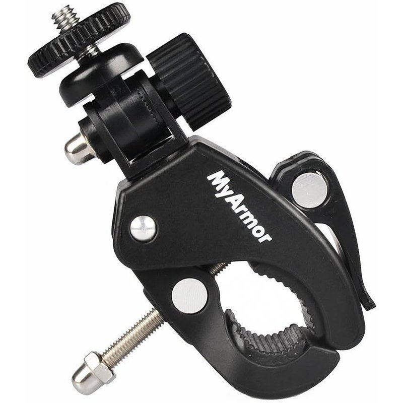 Universal quick release clamp with 1/4"" threaded head for cameras, music stands, microphone stands, motorcycles, bicycles, any pipe or bar diameter between 17-35mm