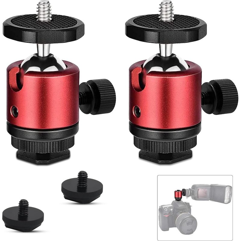 2 Pack Mini Ball Head Tripod Head with 1/4 Threaded Hole 360 Degree Rotation for Camera DSLR LED Light Ball Head Compatible with Nikon, HTC Vive VR, Monopod, Slider, Tripod