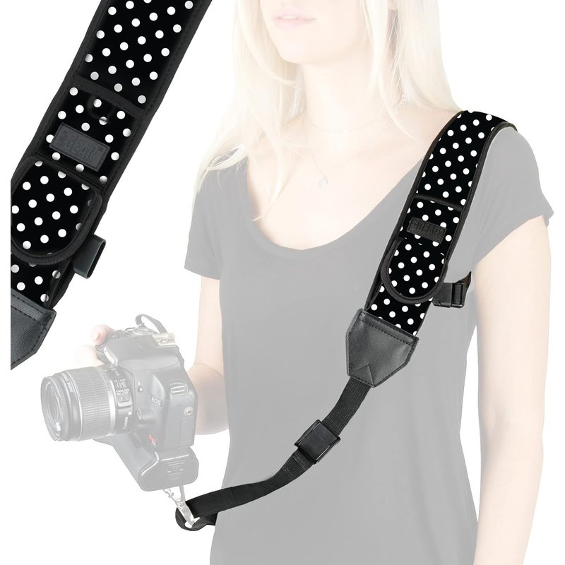 Camera Strap Shoulder Strap for SLR and Bridge Camera Compatible with Nikon D5600, D500, Canon 700D, 1300D, Lumix and More Âż Polka Dots