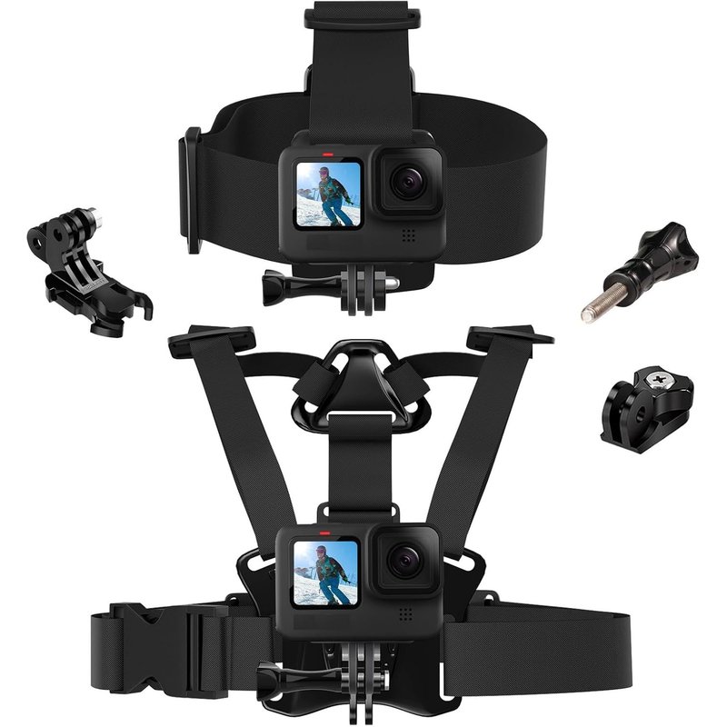 Chest Harness and Head Harness for Action Cam, Chest Belt Compatible with Hero 13, 12, 11, 10, 9, 8, 7, 6 Insta360, Fusion, DJI Action 5 Pro/4/3/2 and Most Action Cameras
