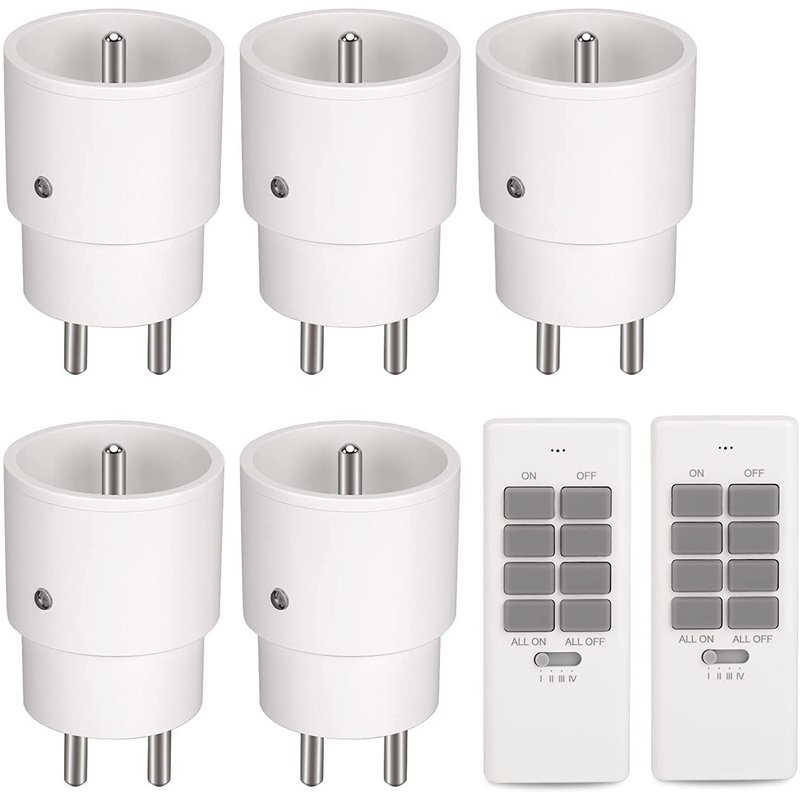 Télécommande Sans Fil, 2300 Watts 5 Prises et 2 Télécommande, Prise Electrique Fiche de Portée de Fonctionnement Jusqu'à 70M, Prise Télécommandée Programmable, Blanc