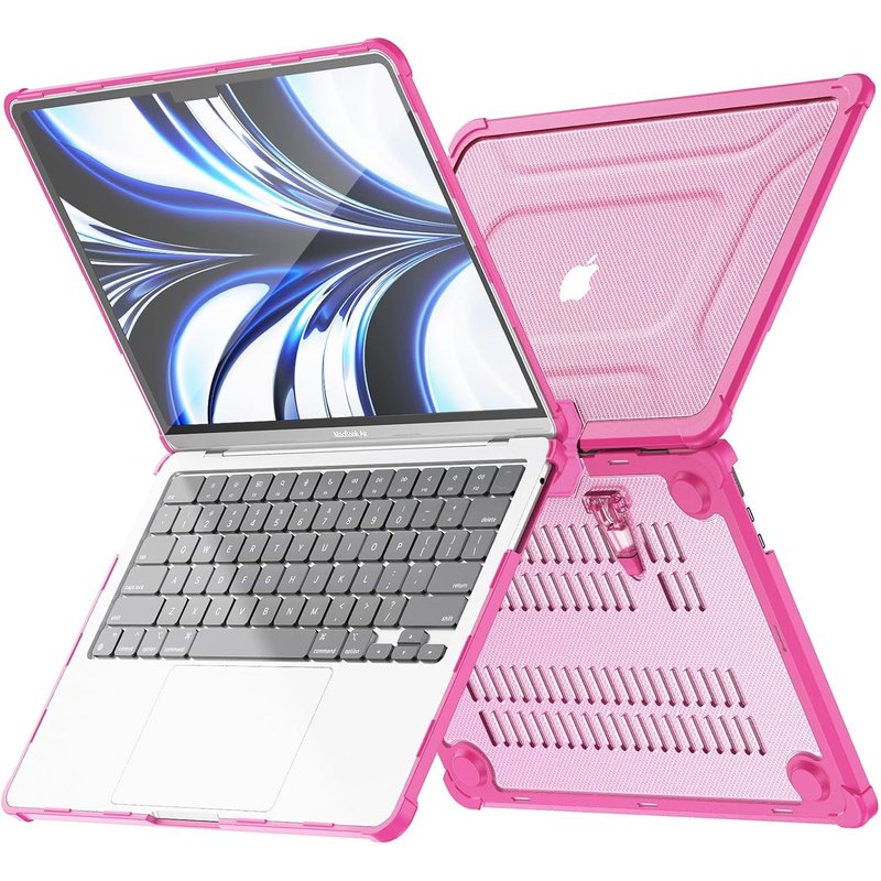 Coque Compatible avec MacBook Air 13,6 2025/2024/2022 Coque de Protection Rigide à Clipser avec béquille, modèle A3240 M4 / A3113 M3 / A2681 M2, Transparente, résistante aux Chocs ¿Rose