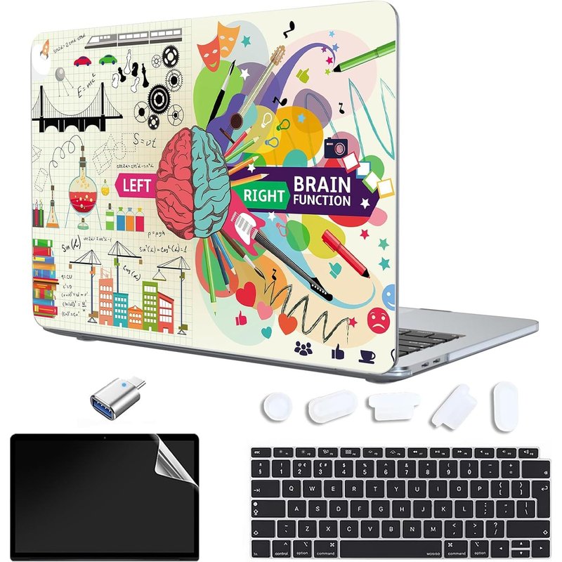 Coque Compatible avec MacBook Air 13 Pouces 2023-2018,MacBook Air 13 Pouces A2337 M1 A2179 A1932 avec Retina,Coque Rigide,Housse de Clavier UE et Film de Protection d'écran-Cerveau créatif