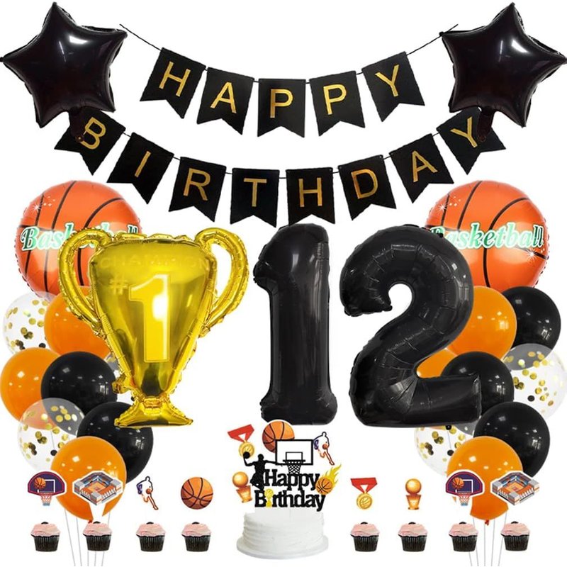 Basketball Décoration D'anniversaire 12 Ans Décoration De Basket-Ball 12 Ans Décoration De Fête Pour Enfants Ballon De Basketball Décoration De Gâteau Sur Le Thème Du Basketball Anniversaire