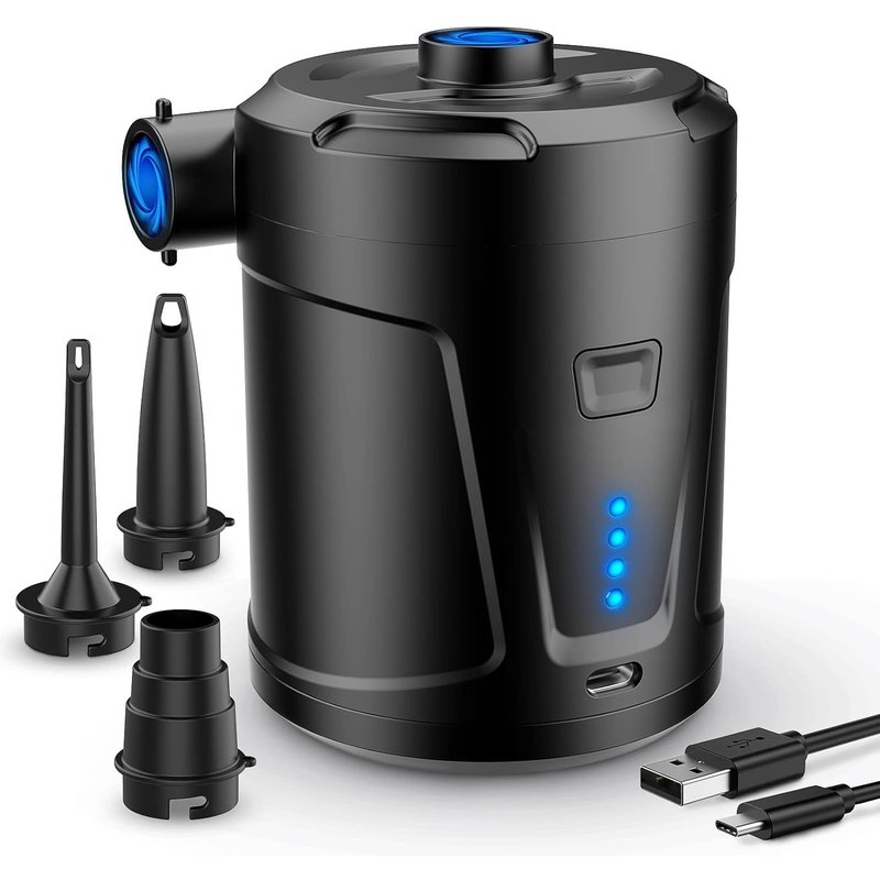 Pompe à air électrique, pompe à air portable 5200 mAh avec gonflage/dégonflage rapide, pompe électrique rechargeable avec 3 buses pour pataugeoire pour enfants, piscine, matelas pneumatique, bateau go