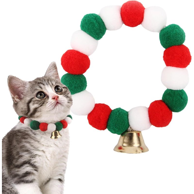 (L) Colliers De Noël Pour Animaux Avec Boules En Peluche Et Clochettes, Colliers Élastiques Pour Chats Avec Pompons, Colliers De Noël Pour Animaux Pour Mariages Et Décorations