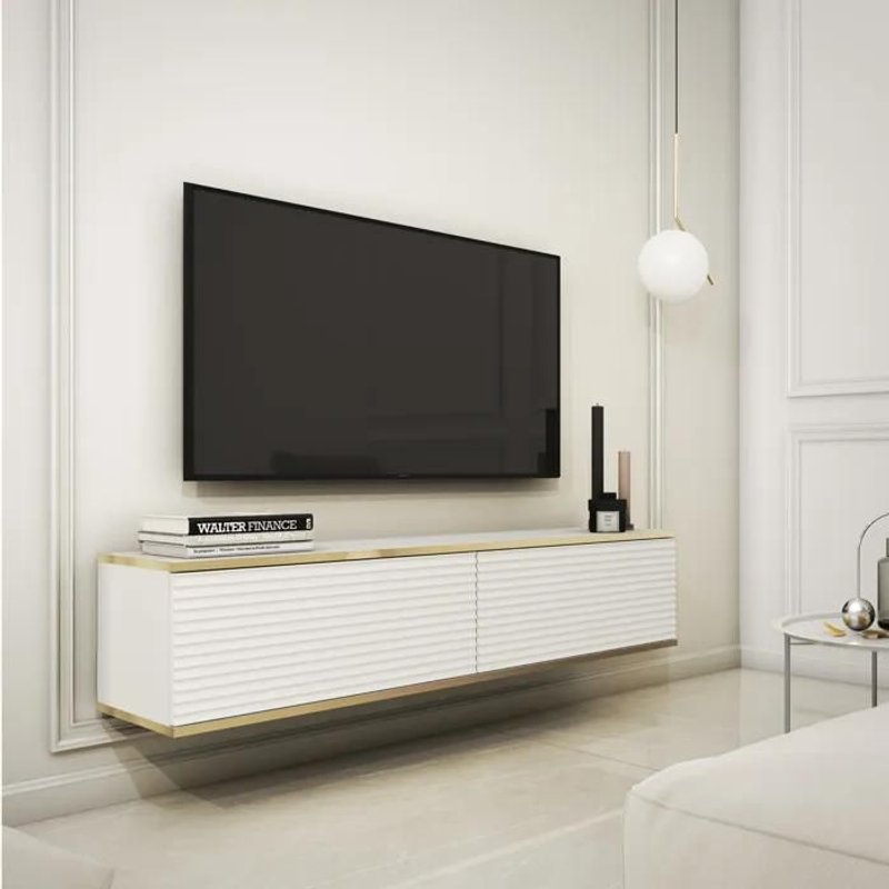 Banff Tv135 Mdf ¿ Meuble Tv, Blanc Mat / Chêne Artisan, Largeur 135 Cm, Hauteur 30 Cm, Profondeur 32 Cm