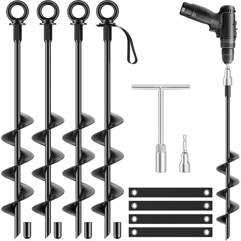 4 Pack 18"" Fully Welded Ground Anchor For Trampoline, Strong Wind Tent, Carport, Shed, Mobile Home
