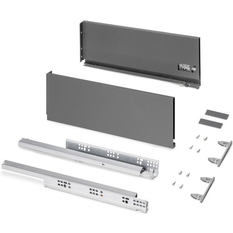 Tiroir en kit - sortie totale - côtés acier 178 mm - Protone - anthracite - profondeur 450 mm EMUCA