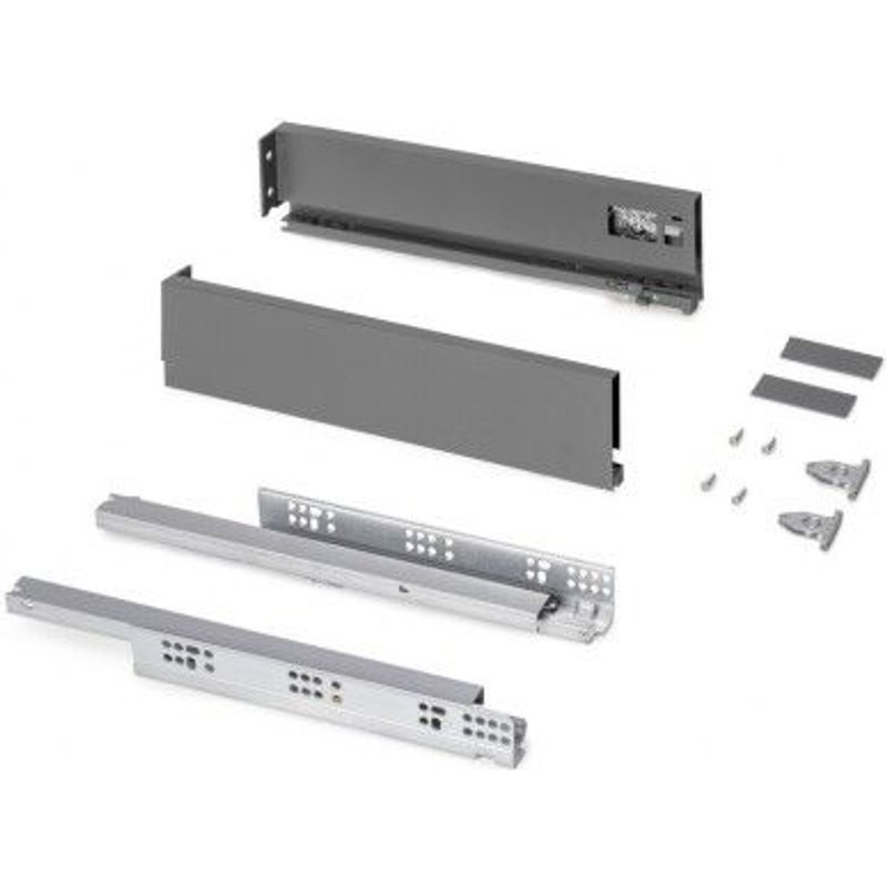 Tiroir en kit - sortie totale - côtés acier 93 mm - Protone - anthracite - profondeur 400 mm EMUCA