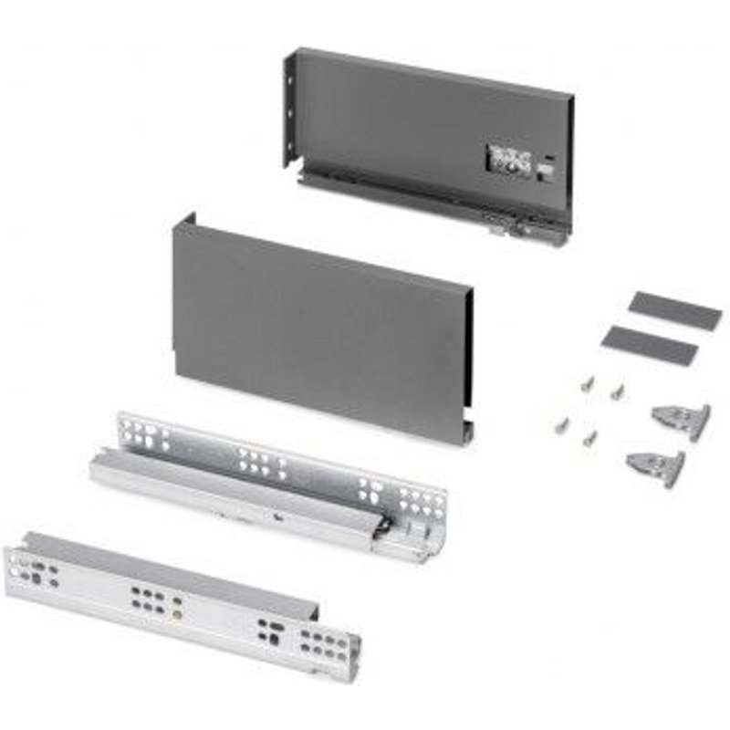 Tiroir en kit - sortie totale - côtés acier 131 mm - Protone - anthracite - profondeur 270 mm EMUCA